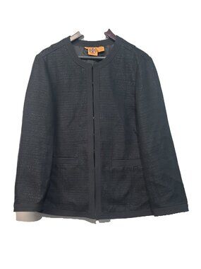 Tory Burch collarless tweed jacket Size 14 Black